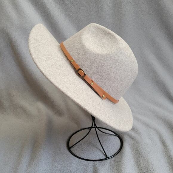 Other Accessories - Beige Wool Blend Fedora Hat Thin Strap Classic Style Project Hat Asymetric